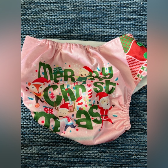 Set of two Christmas pink baby cloth diapers. Like new. Excellent condition. - Picture 2 of 5
